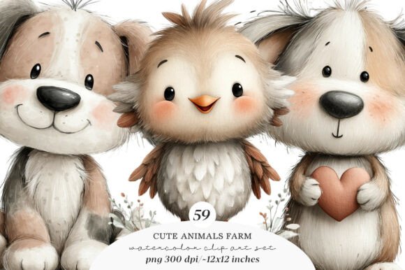 Download Watercolor Cute Animals Farm Clipart - Premium Resources